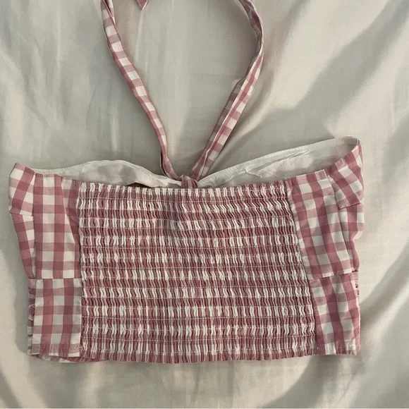 NWT Abercrombie & Fitch Pink Checkered Halter Crop Top (Size XS) - Picture 4 of 8
